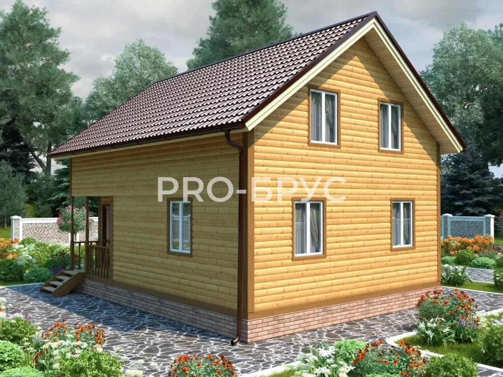 Проект дома из бруса 7 на 9 с мансардой БД-125 вид справа