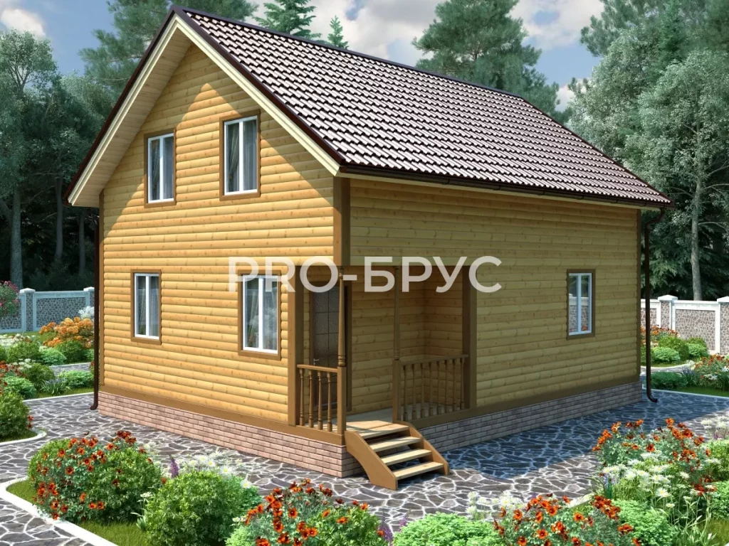 Проект дома из бруса 7 на 9 с мансардой БД-125 главный вид