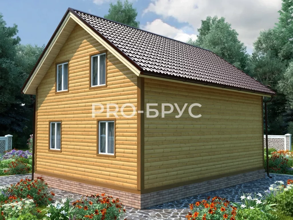 Проект дома из бруса 7 на 9 с мансардой БД-125 вид слева