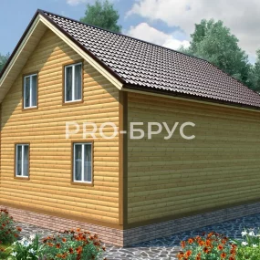 Проект дома из бруса 7 на 9 с мансардой БД-125 вид слева