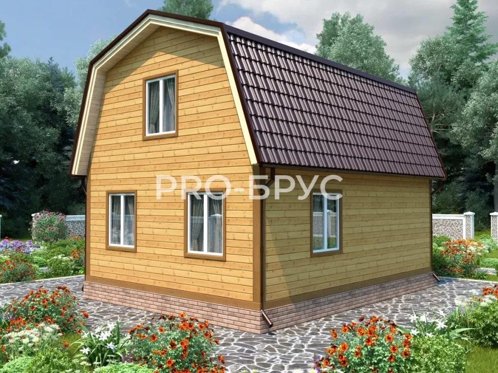 Проект дома из бруса 7 на 8 с мансардой БД-126 вид спереди