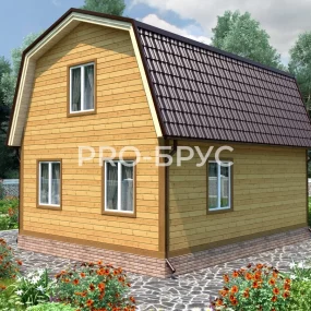 Проект дома из бруса 7 на 8 с мансардой БД-126 вид спереди