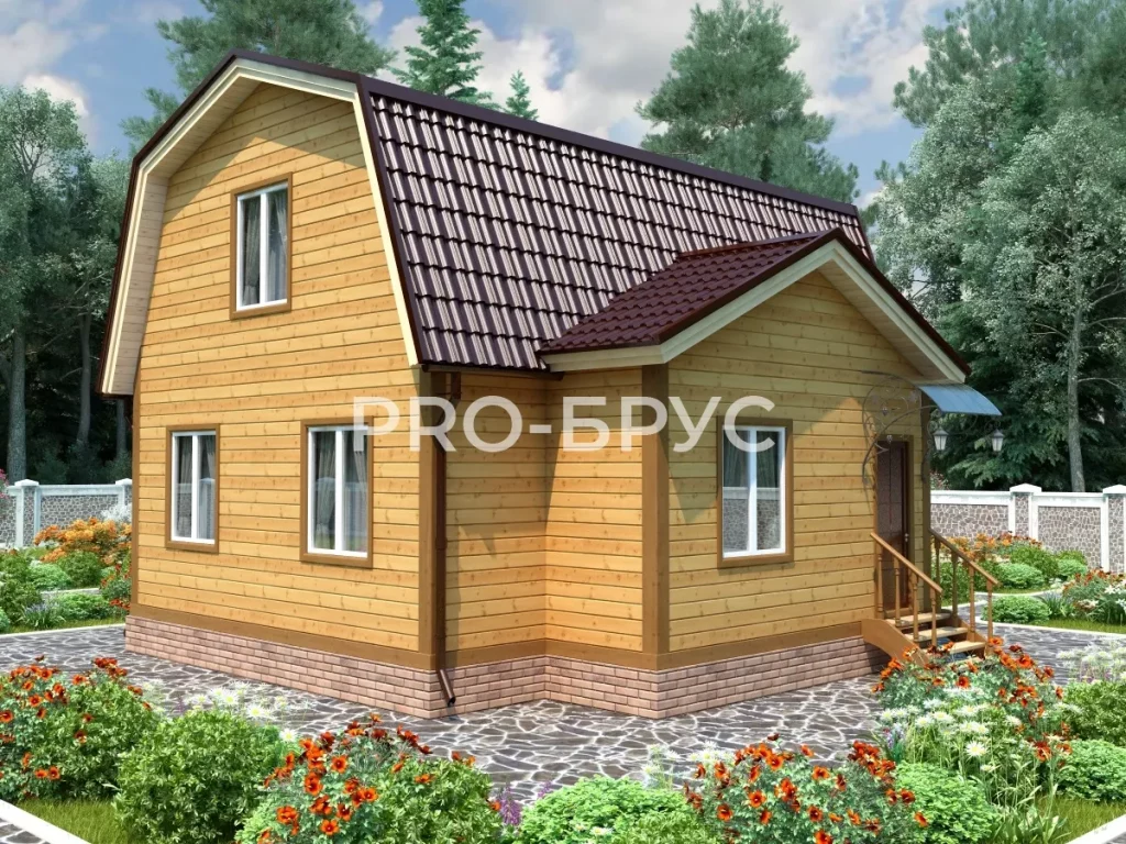 Проект дома из бруса 7 на 8 с мансардой БД-126 вид слева