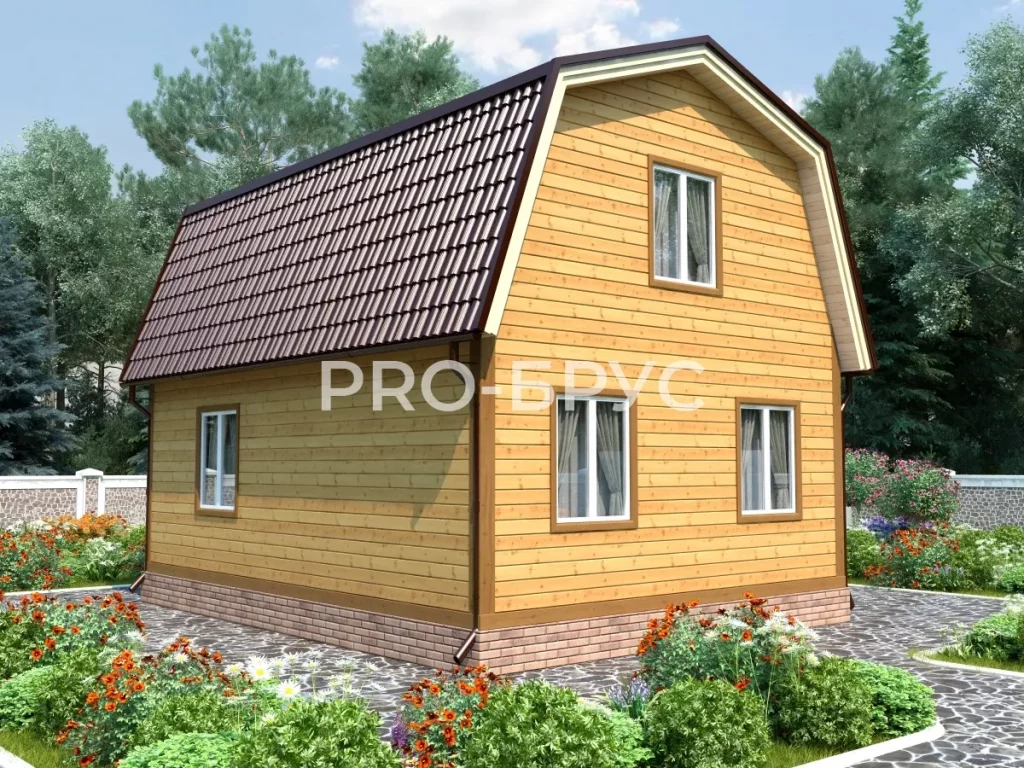 Проект дома из бруса 7 на 8 с мансардой БД-126 вид справа