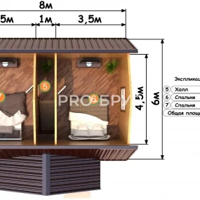 Проект дома из бруса 7 на 8 с мансардой БД-126 план второго этажа