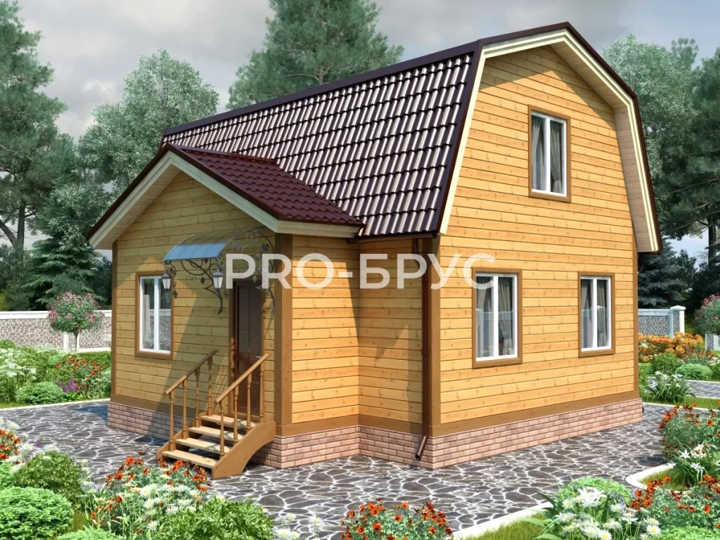 Проект дома из бруса 7 на 8 с мансардой БД-126 главный вид