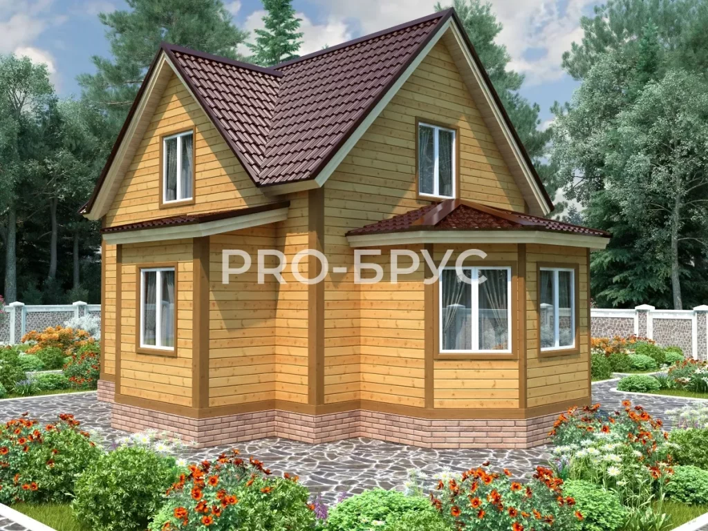 Проект дома из бруса 9 на 9 с мансардой БД-127 вид справа