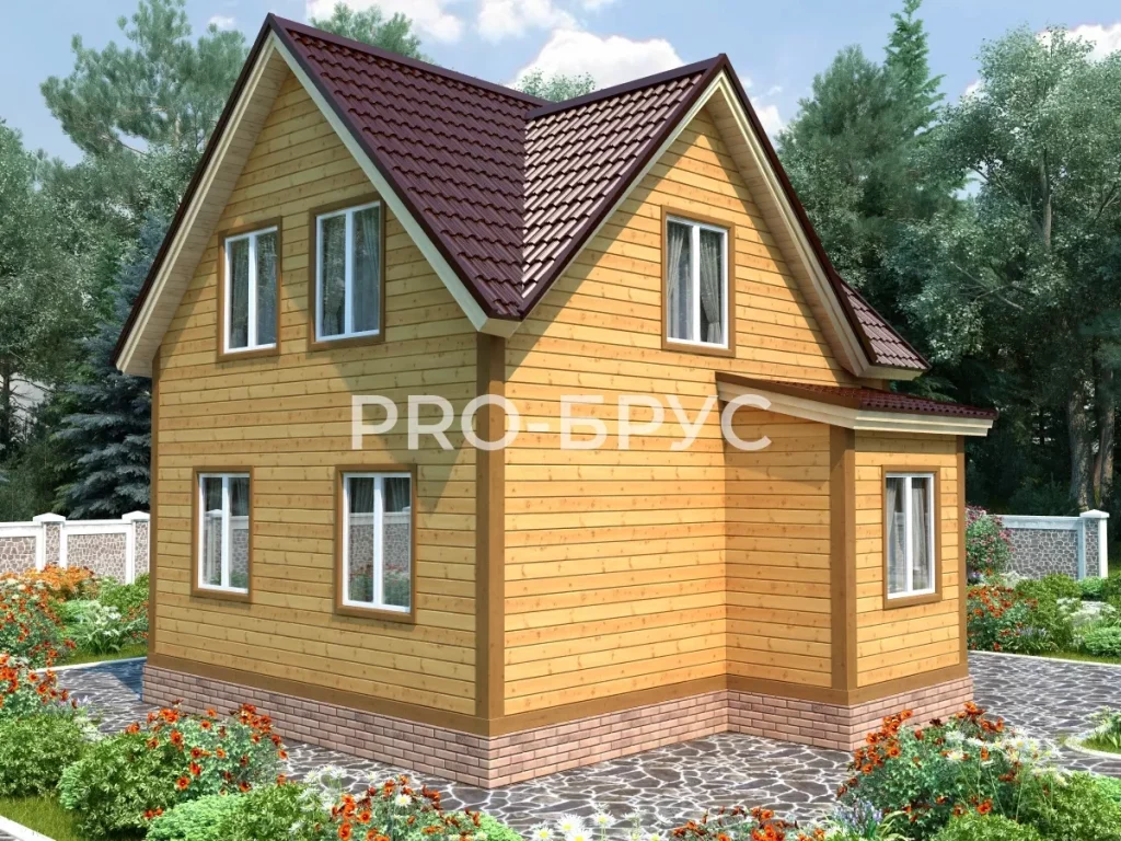 Проект дома из бруса 9 на 9 с мансардой БД-127 вид спереди