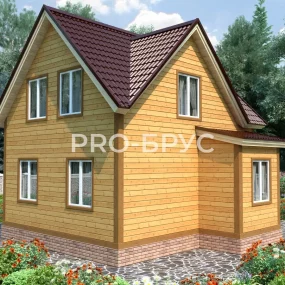 Проект дома из бруса 9 на 9 с мансардой БД-127 вид спереди