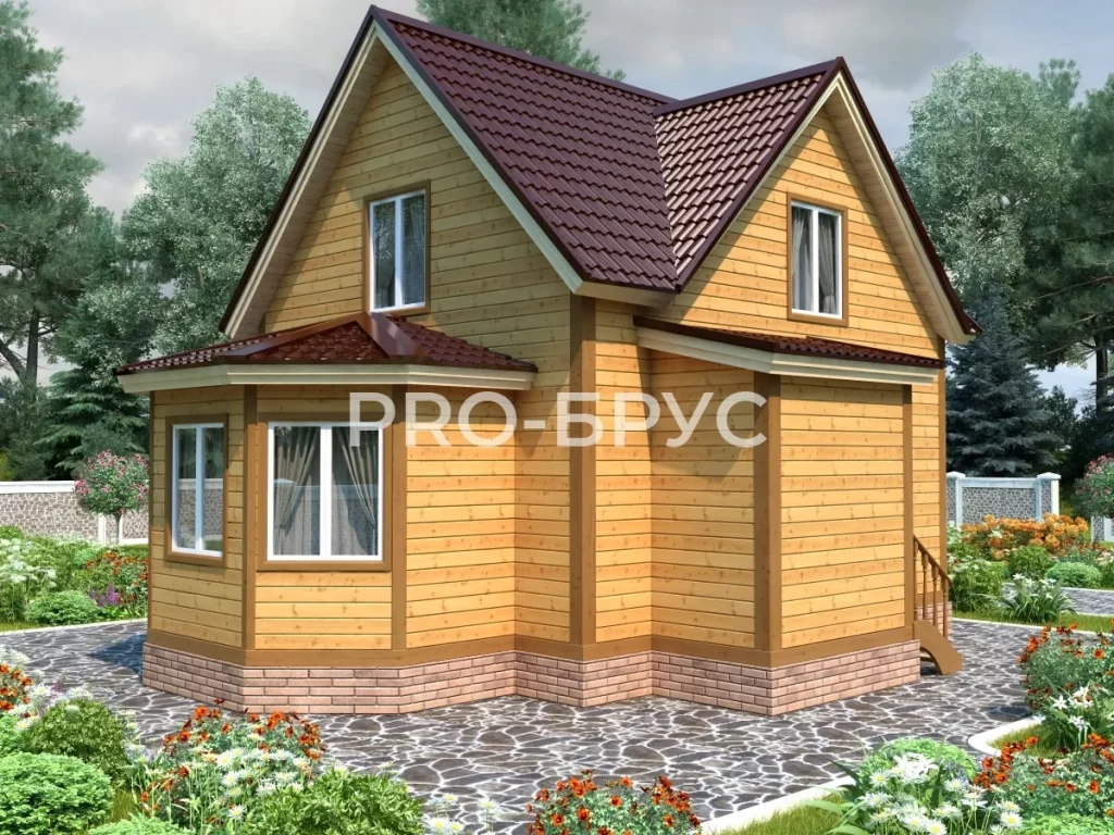 Проект дома из бруса 9 на 9 с мансардой БД-127 вид слева