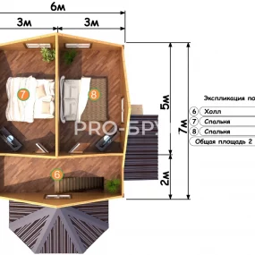 Проект дома из бруса 9 на 9 с мансардой БД-127 план второго этажа