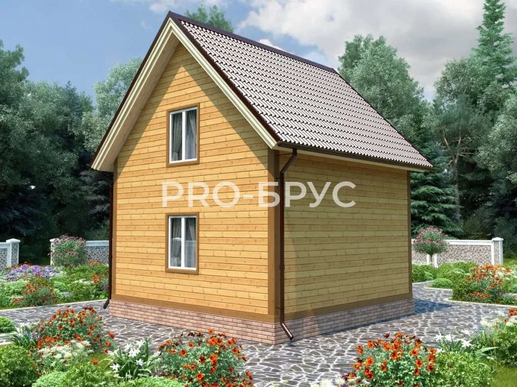 Проект дома из бруса 6 на 6 с мансардой БД-128 вид слева