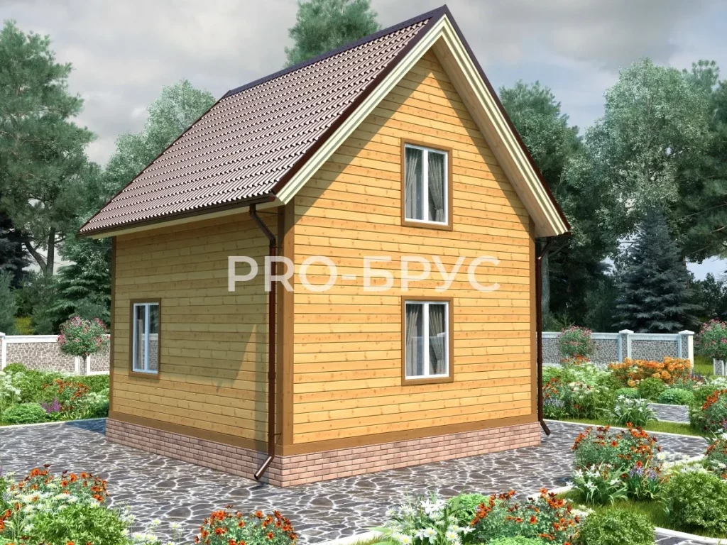 Проект дома из бруса 6 на 6 с мансардой БД-128 вид справа