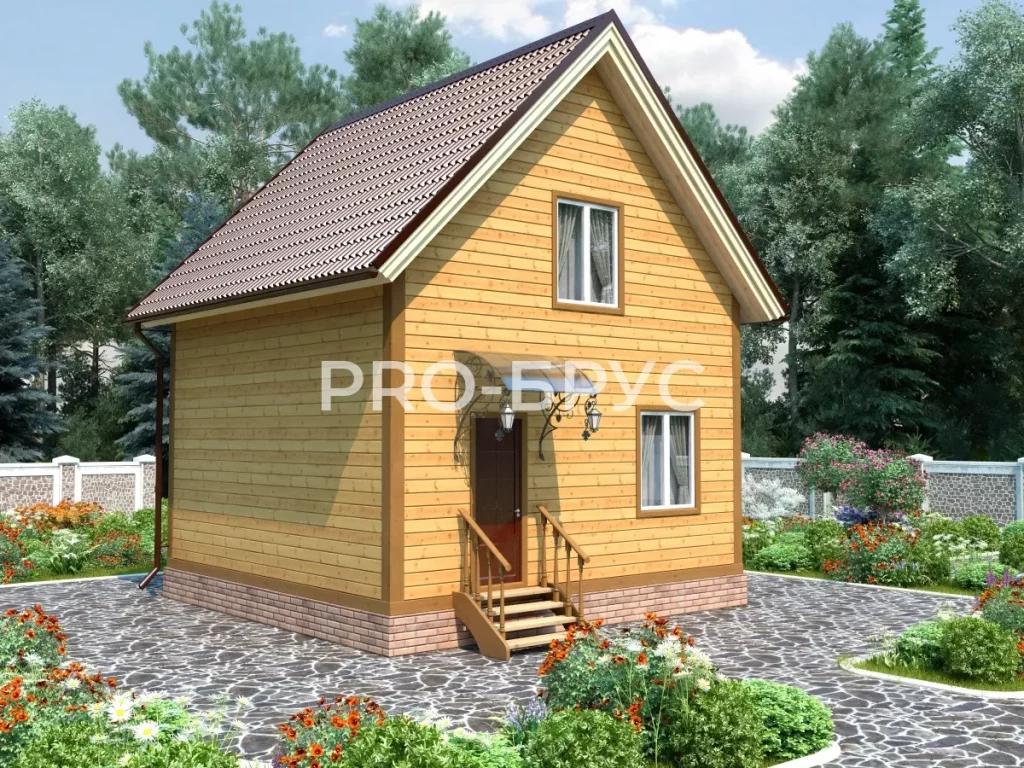 Проект дома из бруса 6 на 6 с мансардой БД-128 вид спереди