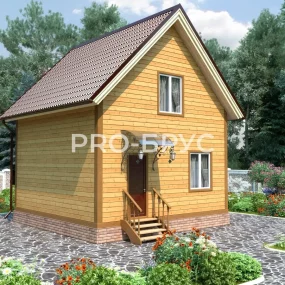 Проект дома из бруса 6 на 6 с мансардой БД-128 вид спереди