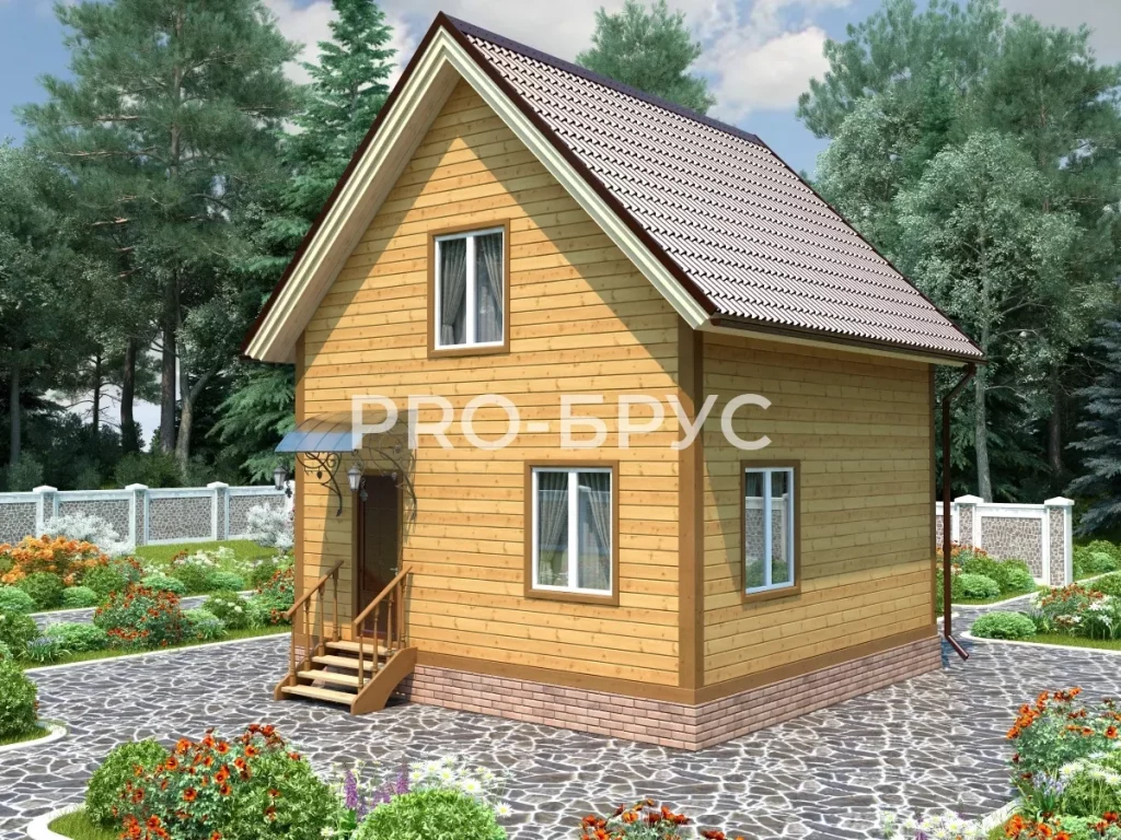 Проект дома из бруса 6 на 6 с мансардой БД-128 главный вид