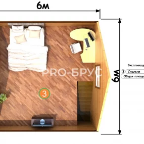 Проект дома из бруса 6 на 6 с мансардой БД-128 план второго этажа