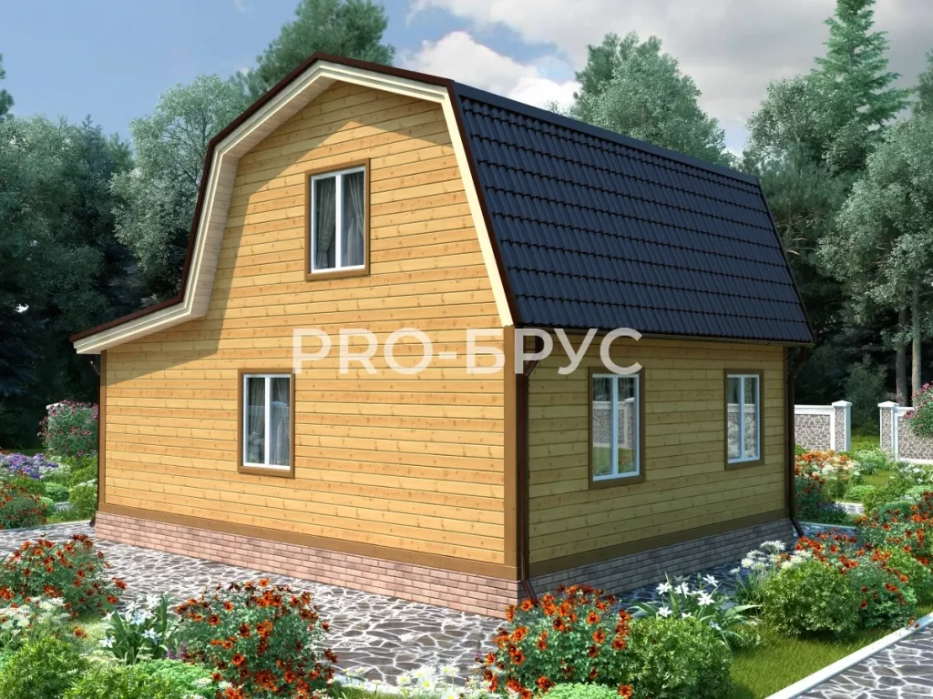 Проект дома из бруса 7 на 9 с мансардой БД-129 вид слева