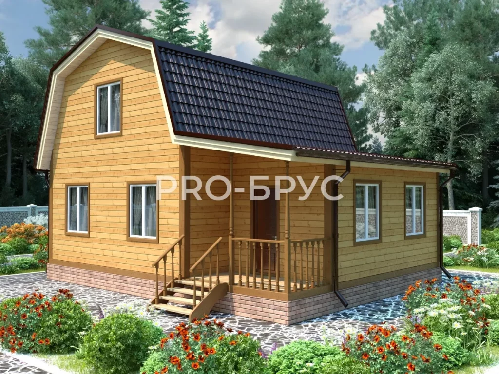 Проект дома из бруса 7 на 9 с мансардой БД-129 главный вид
