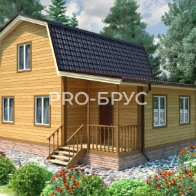 Проект дома из бруса 7 на 9 с мансардой БД-129 главный вид