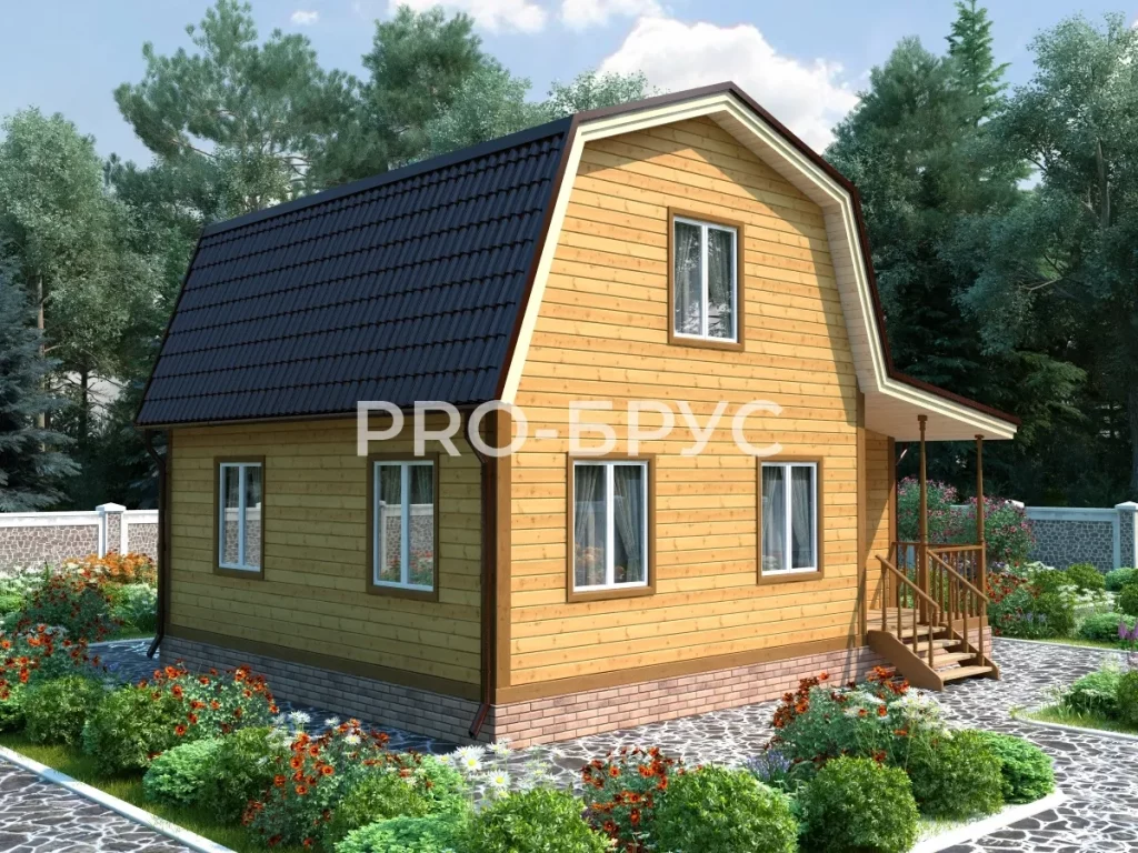 Проект дома из бруса 7 на 9 с мансардой БД-129 вид спереди
