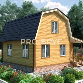 Проект дома из бруса 7 на 9 с мансардой БД-129 вид спереди