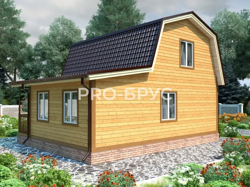 Проект дома из бруса 7 на 9 с мансардой БД-129 вид справа