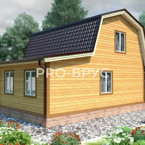 Проект дома из бруса 7 на 9 с мансардой БД-129 вид справа