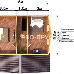 Проект дома из бруса 8 на 8 с мансардой БД-130 план второго этажа