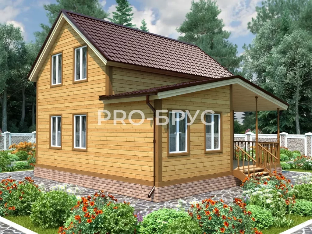 Проект дома из бруса 8 на 8 с мансардой БД-130 вид слева