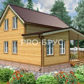 Проект дома из бруса 8 на 8 с мансардой БД-130 вид слева