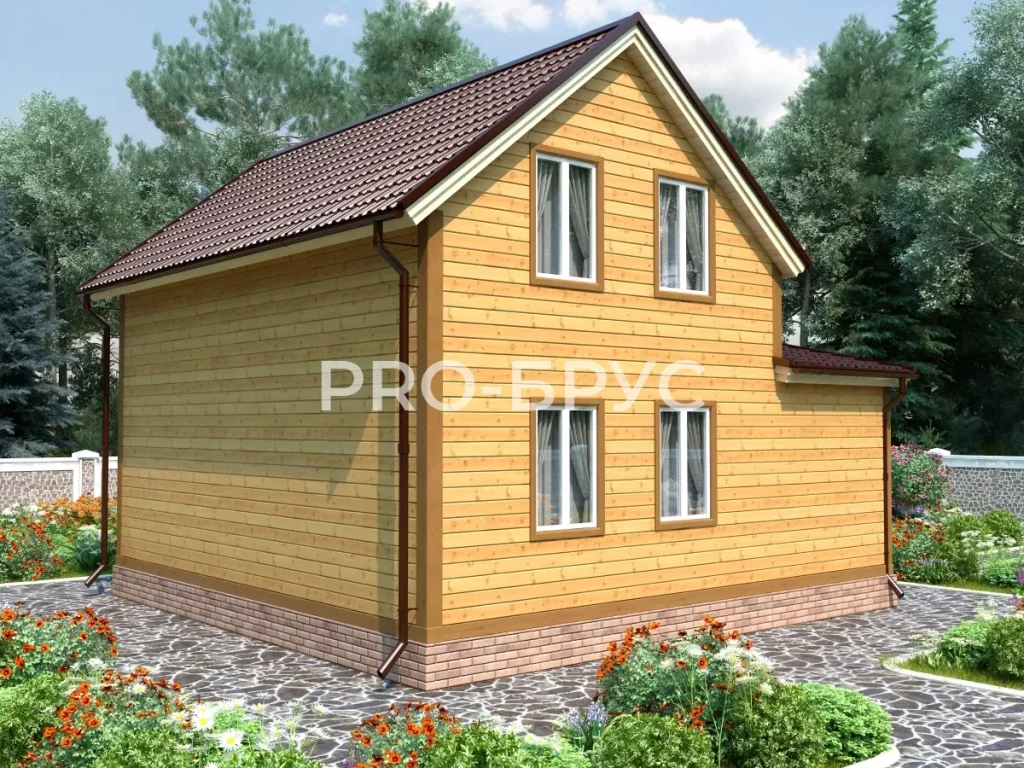 Проект дома из бруса 8 на 8 с мансардой БД-130 вид справа
