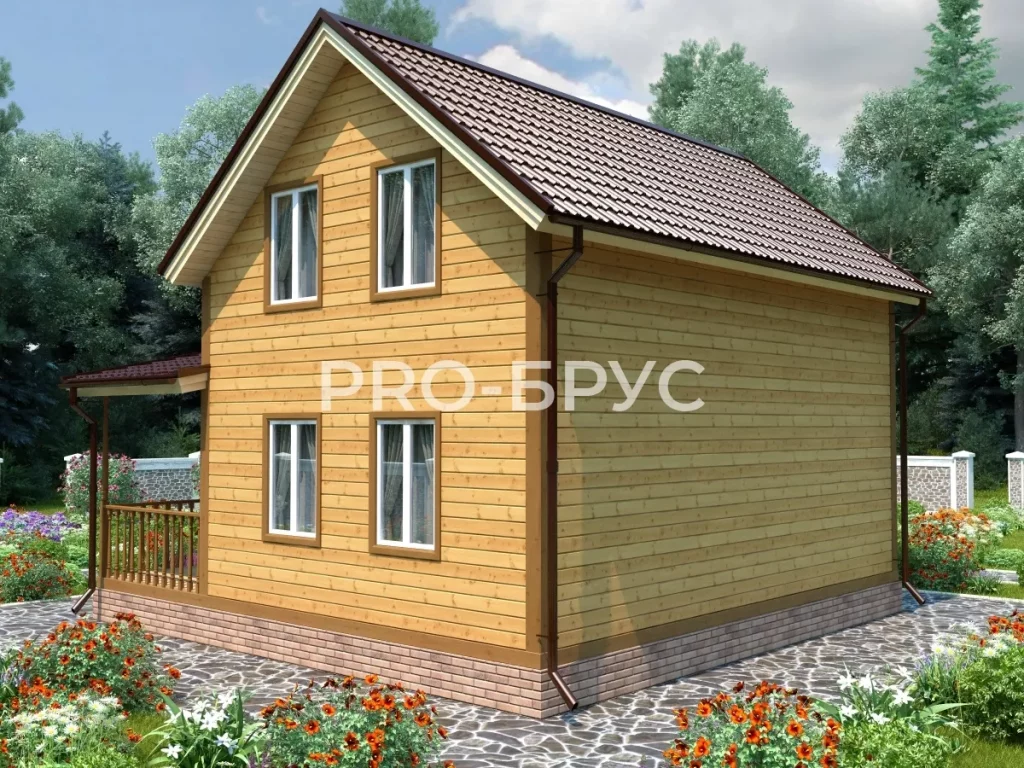 Проект дома из бруса 8 на 8 с мансардой БД-130 вид спереди