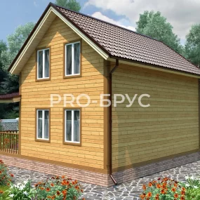 Проект дома из бруса 8 на 8 с мансардой БД-130 вид спереди