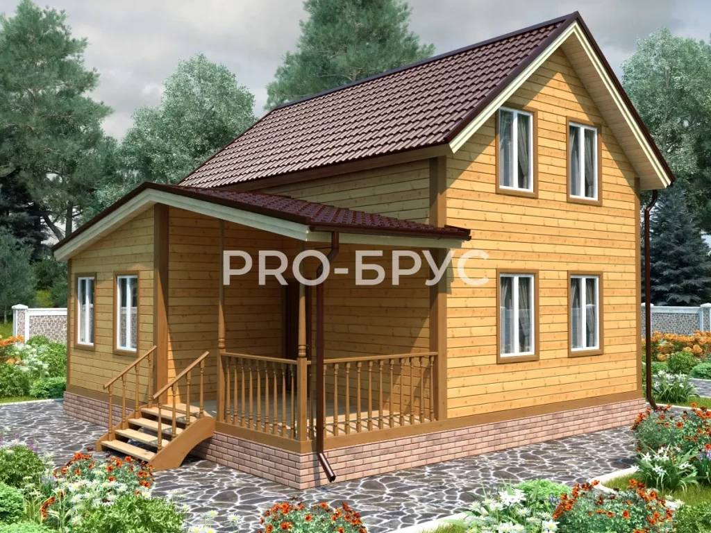 Проект дома из бруса 8 на 8 с мансардой БД-130 главный вид