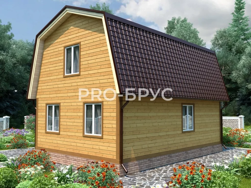 Проект дома из бруса 6 на 9 с мансардой БД-131 вид слева