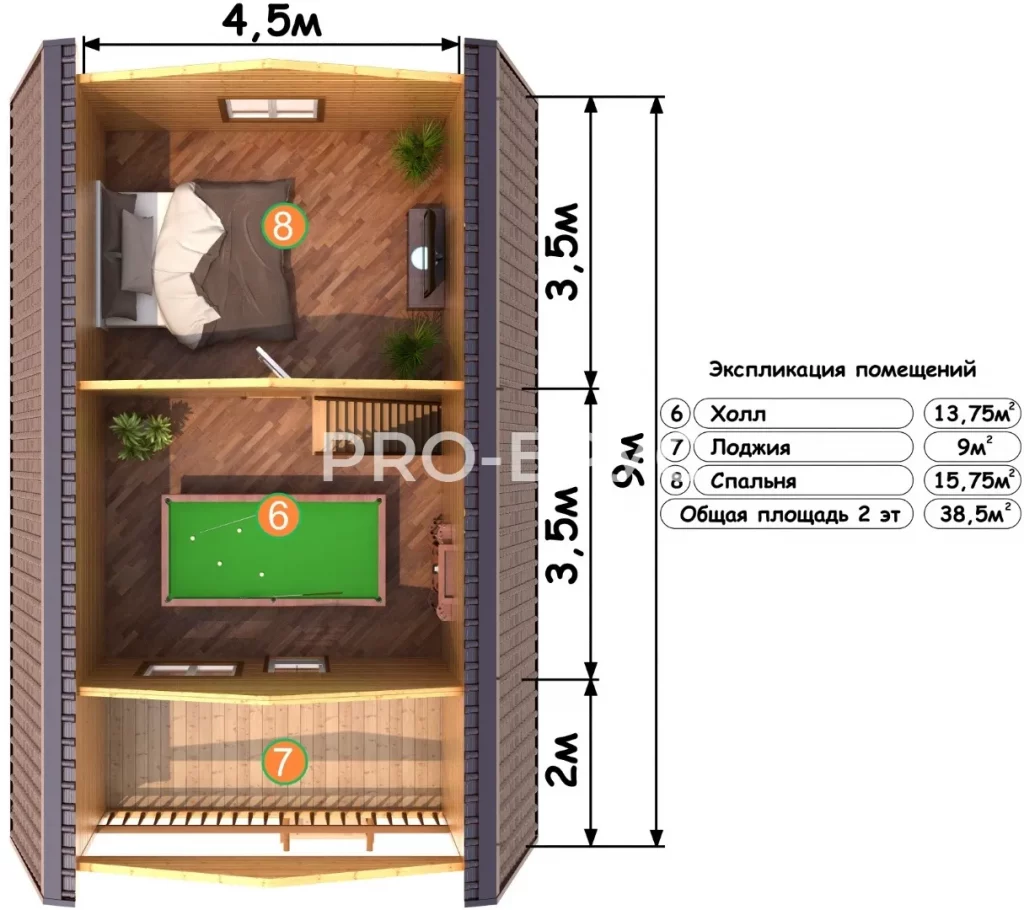 Проект дома из бруса 6 на 9 с мансардой БД-131 план второго этажа