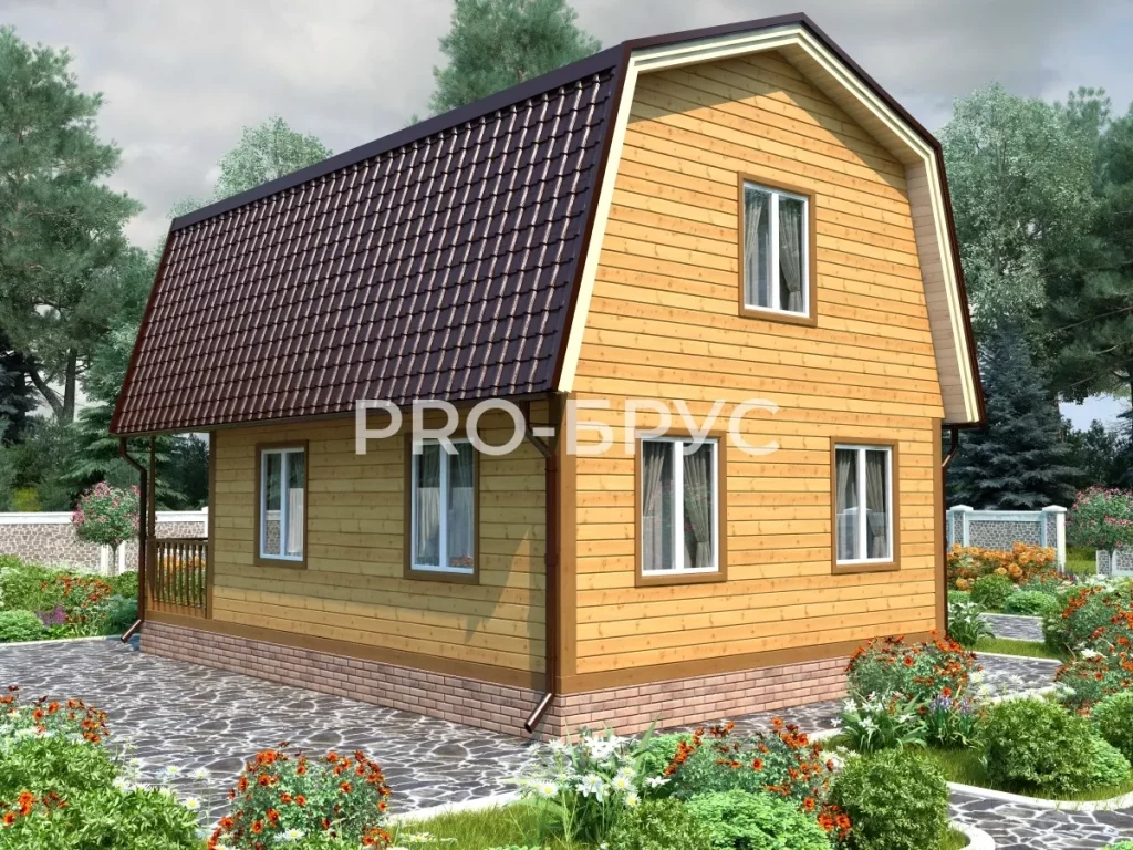 Проект дома из бруса 6 на 9 с мансардой БД-131 вид справа