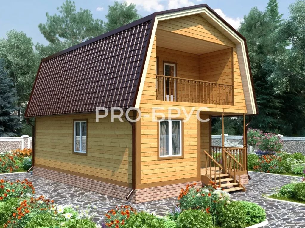 Проект дома из бруса 6 на 9 с мансардой БД-131 вид спереди