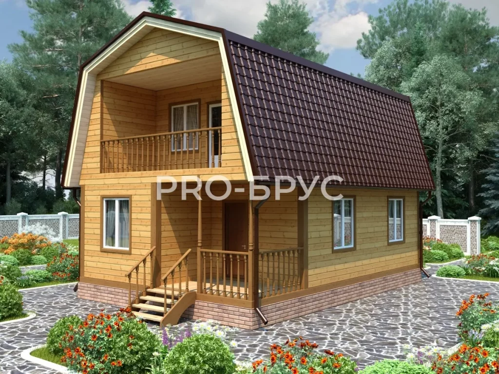 Проект дома из бруса 6 на 9 с мансардой БД-131 главный вид