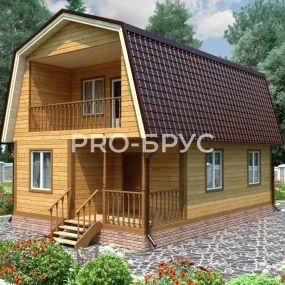 Проект дома из бруса 6 на 9 с мансардой БД-131 главный вид