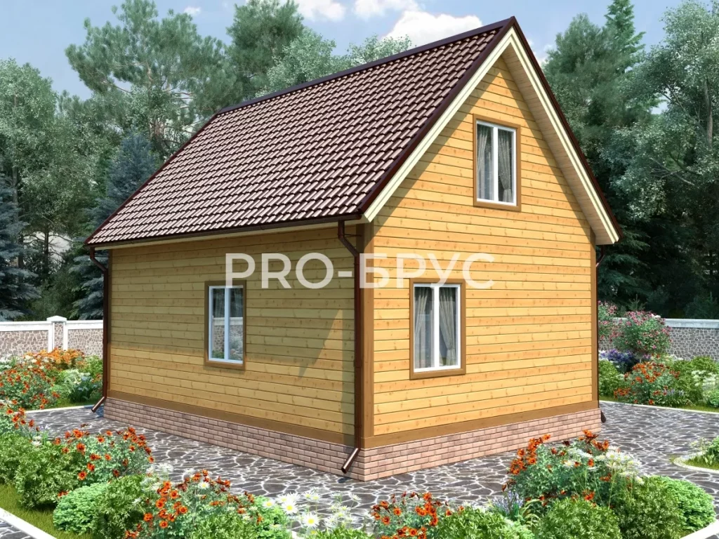 Проект дома из бруса 7 на 8 с мансардой БД-132 вид справа