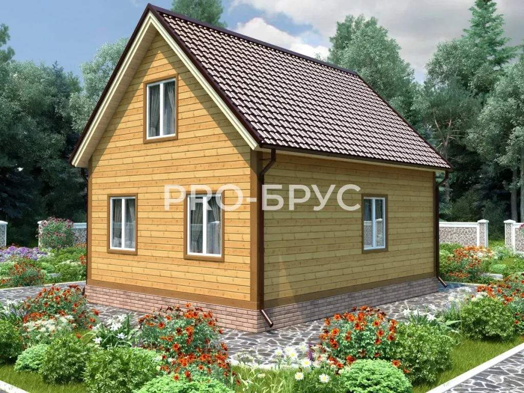 Проект дома из бруса 7 на 8 с мансардой БД-132 вид спереди