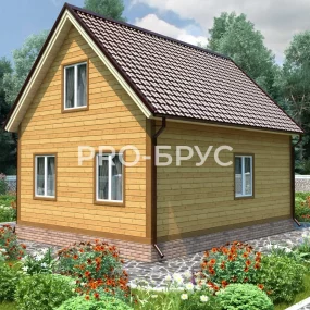 Проект дома из бруса 7 на 8 с мансардой БД-132 вид спереди