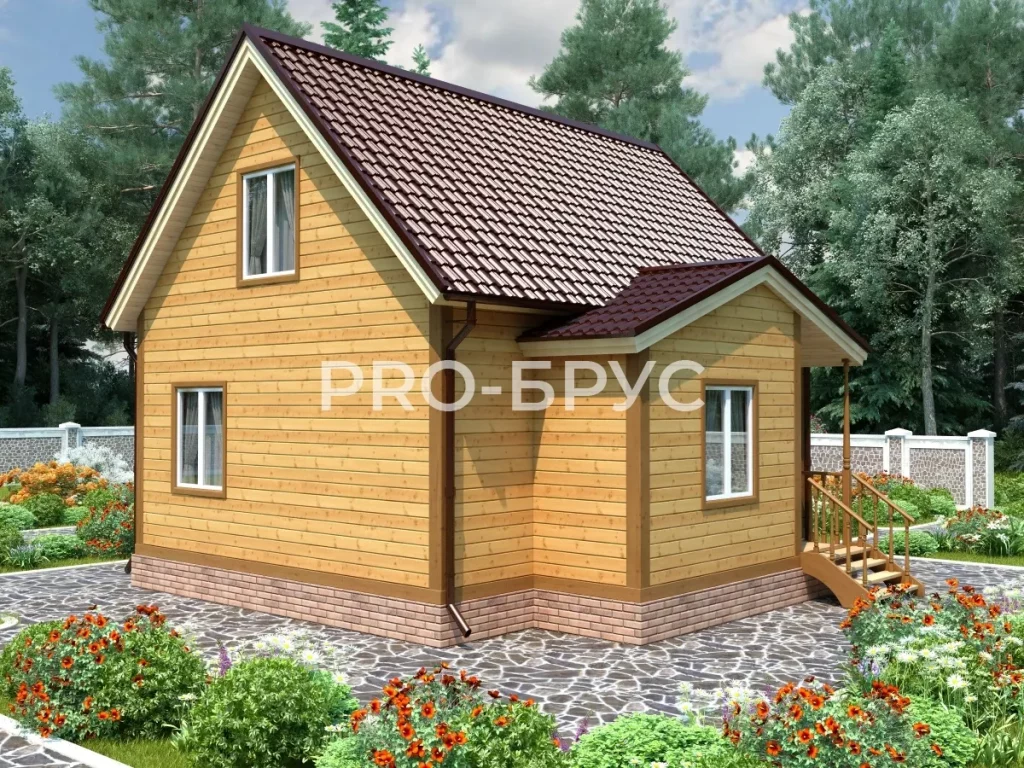 Проект дома из бруса 7 на 8 с мансардой БД-132 вид слева
