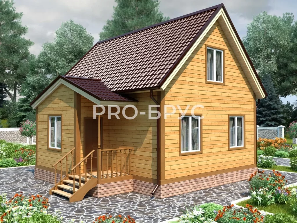 Проект дома из бруса 7 на 8 с мансардой БД-132 главный вид