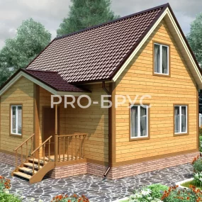 Проект дома из бруса 7 на 8 с мансардой БД-132 главный вид