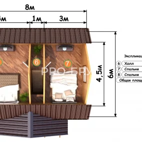 Проект дома из бруса 7 на 8 с мансардой БД-132 план второго этажа