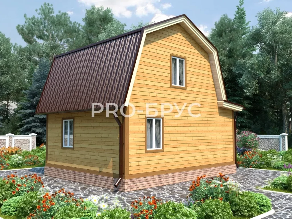 Проект дома из бруса 6 на 7 с мансардой БД-133 вид справа