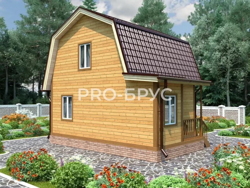 Проект дома из бруса 6 на 7 с мансардой БД-133 вид слева